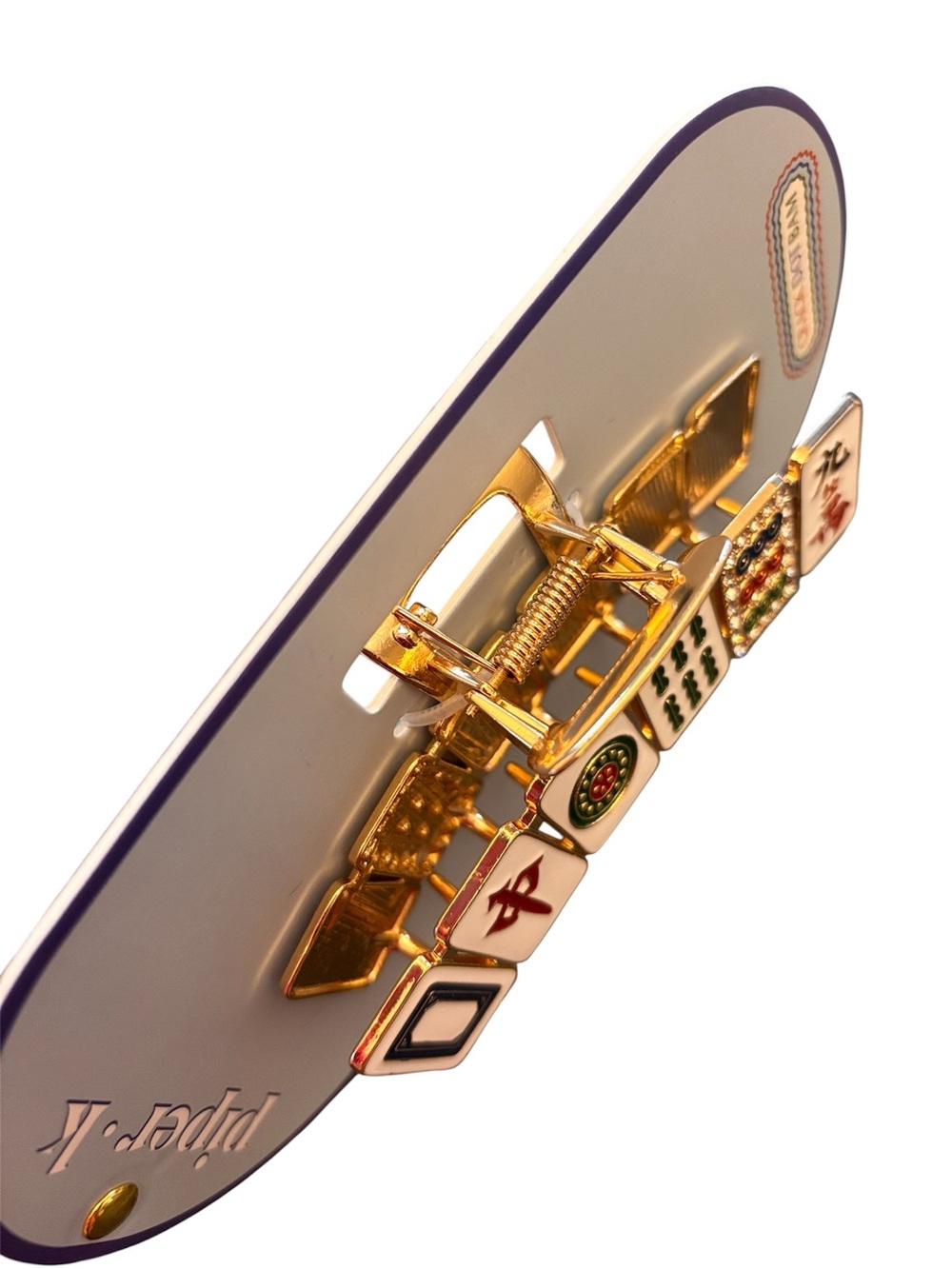 Piper K Gold Mahjong Tile Hair Clip Claw in White and Gold - Picture 3 of 3